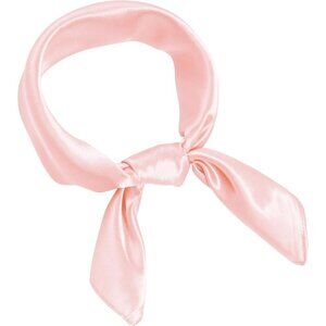 Women Light Pink Chiffon Square Ribbon Neck Scarf Satin Handkerchief Halloween